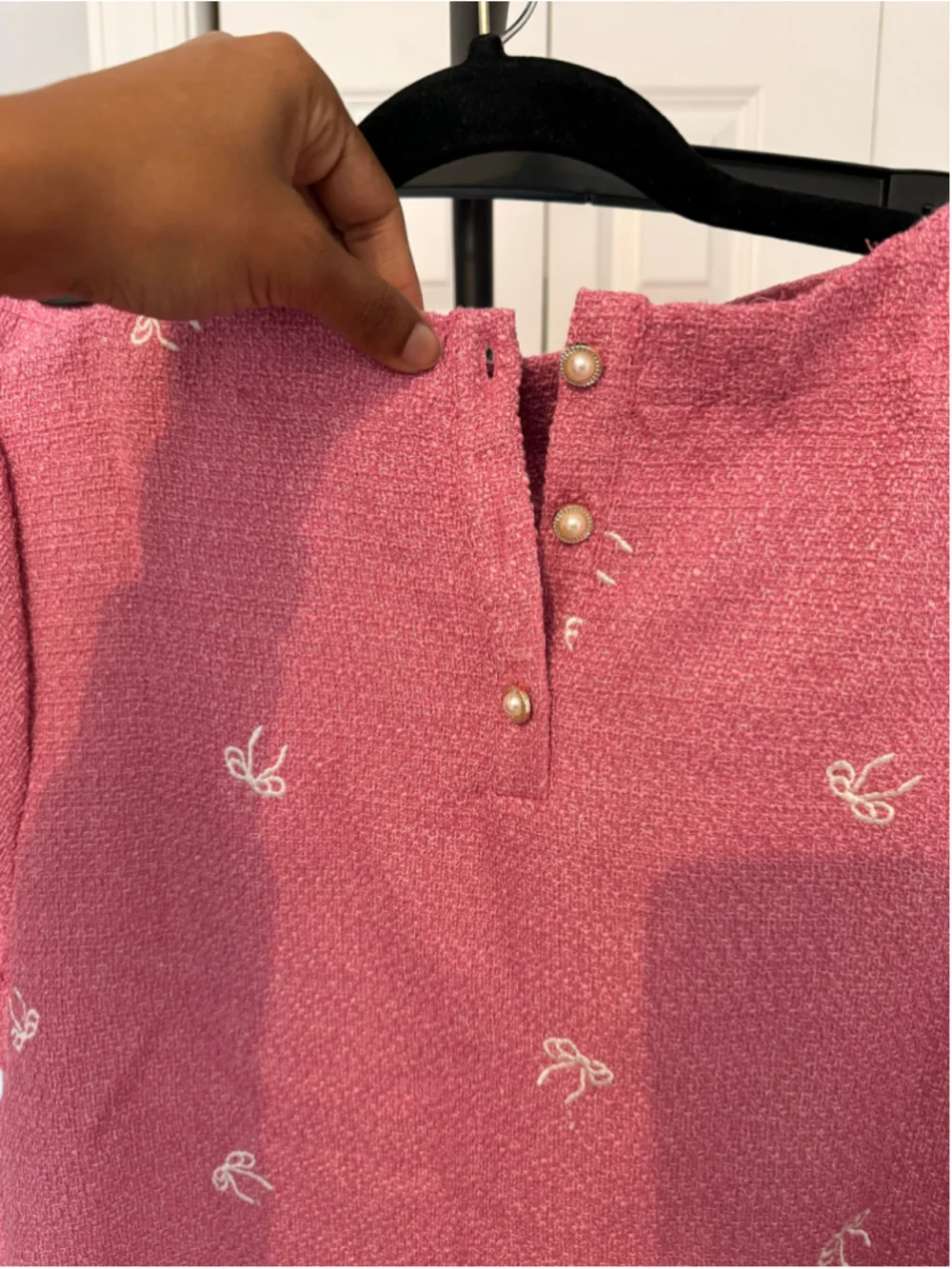 Women's Umgee Bow Print Blouse and Shorts Set, Size L, Pink and White